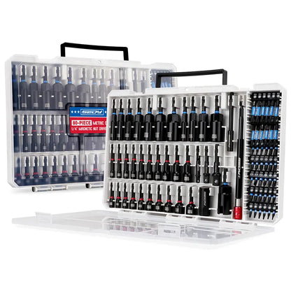 41/59/80-Piece Magnetic Impact Nut Driver Set – SAE & Metric Socket Bits with Adapters, Extensions & Bit Holder