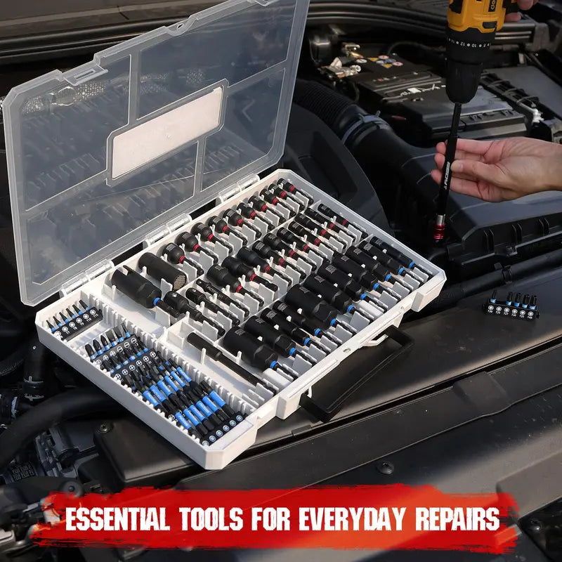 41/59/80-Piece Magnetic Impact Nut Driver Set – SAE & Metric Socket Bits with Adapters, Extensions & Bit Holder