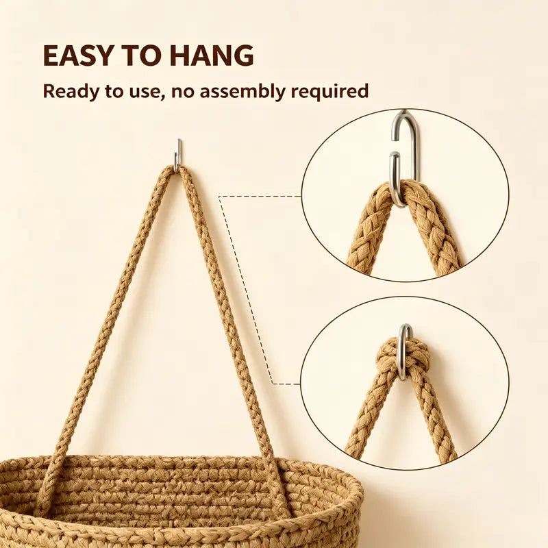 3-Tier Woven Cotton Over-the-Door Storage Basket – Wall-Mounted Bathroom & Nursery Organizer