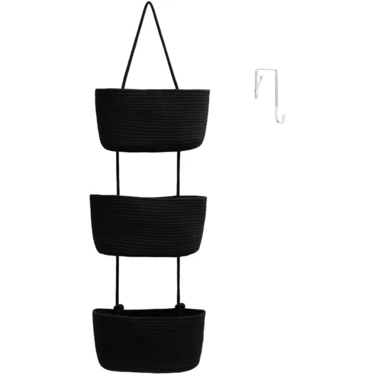 3-Tier Woven Cotton Over-the-Door Storage Basket – Wall-Mounted Bathroom & Nursery Organizer