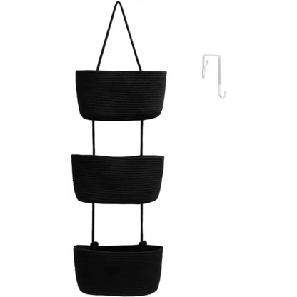 3-Tier Woven Cotton Over-the-Door Storage Basket – Wall-Mounted Bathroom & Nursery Organizer