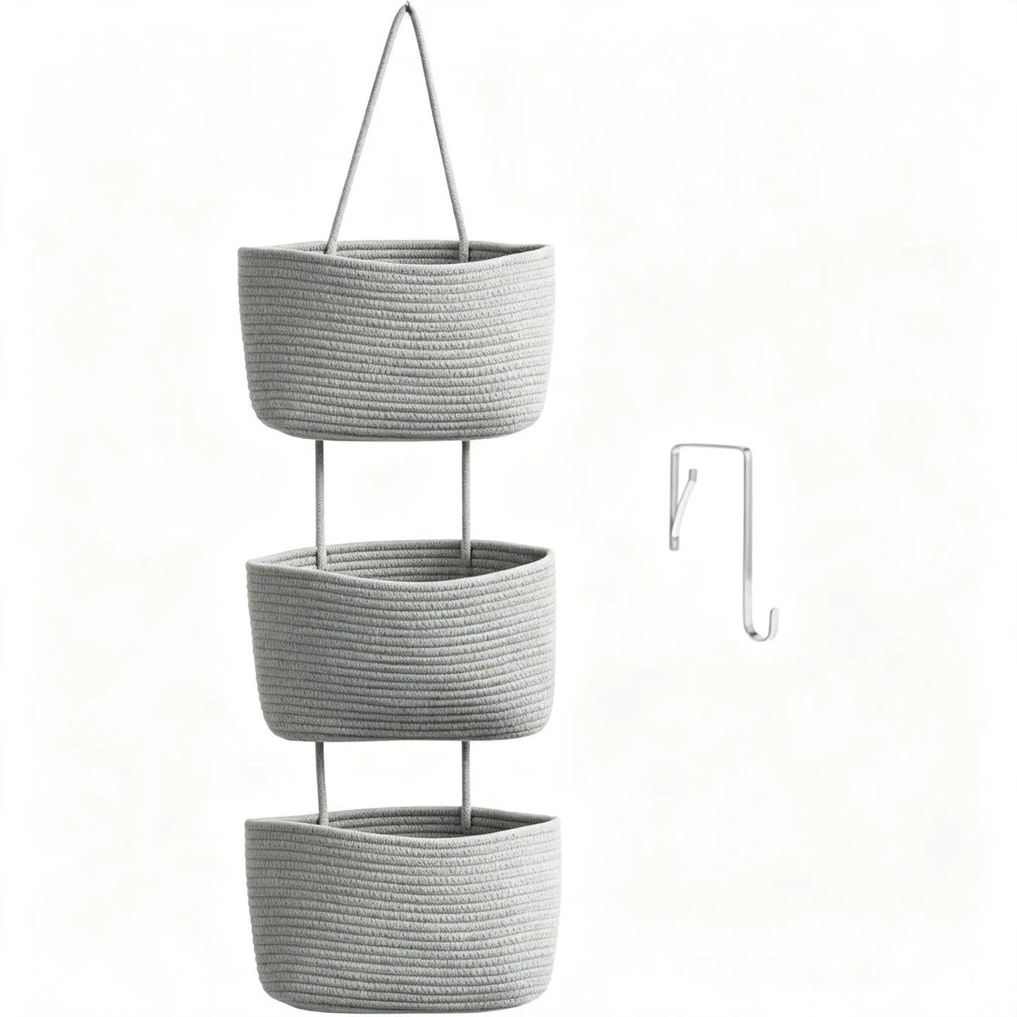 3-Tier Woven Cotton Over-the-Door Storage Basket – Wall-Mounted Bathroom & Nursery Organizer