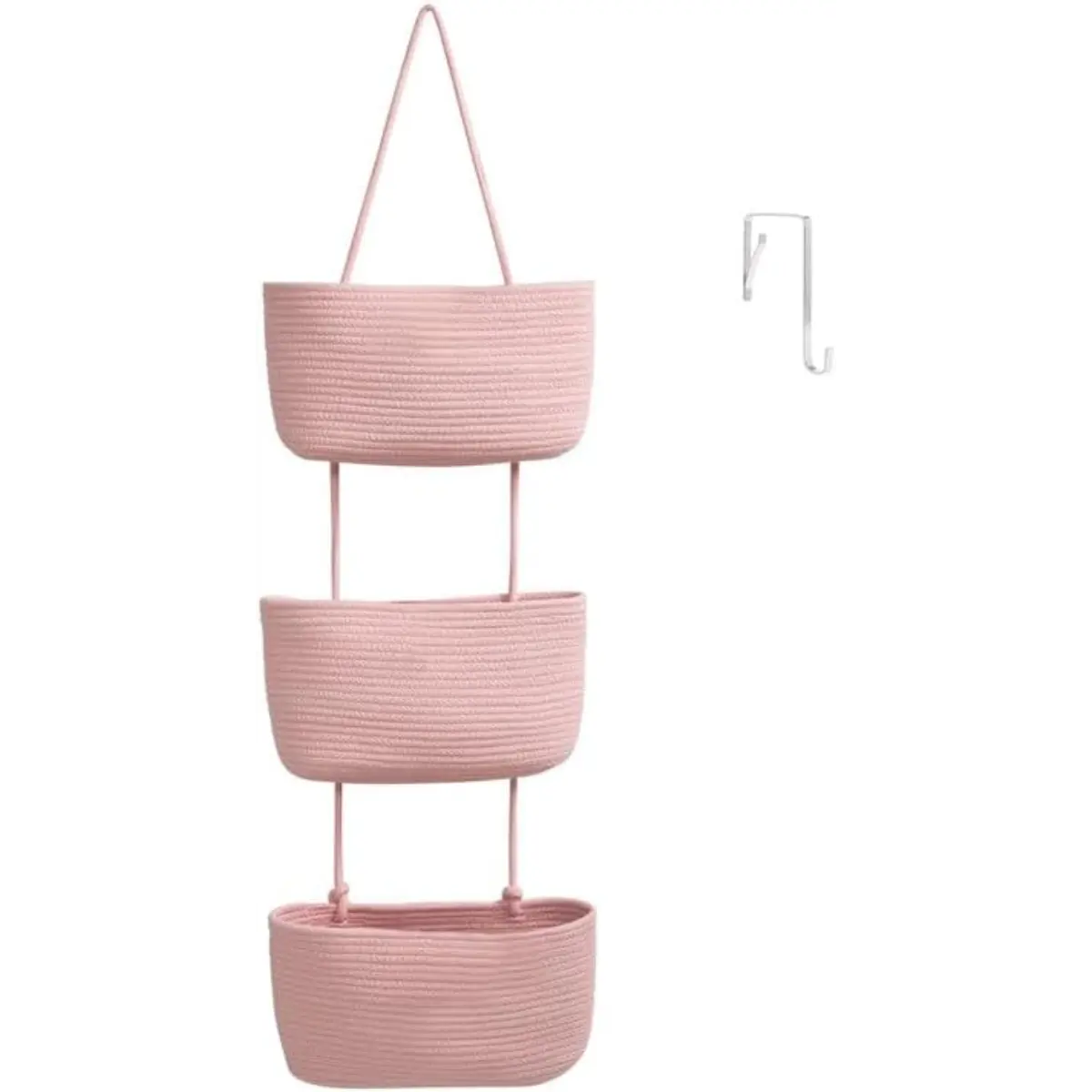 3-Tier Woven Cotton Over-the-Door Storage Basket – Wall-Mounted Bathroom & Nursery Organizer